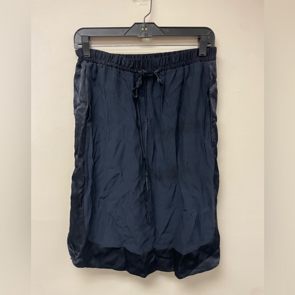 The Loft Navy Satin Blend Tie Waist MIDI Skirt SZ S